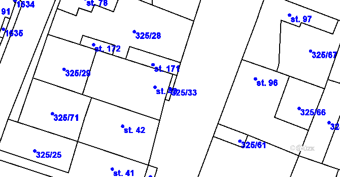 Parcela st. 325/33 v KÚ Chodouny, Katastrální mapa