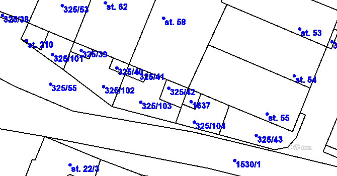 Parcela st. 325/42 v KÚ Chodouny, Katastrální mapa