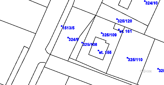 Parcela st. 325/108 v KÚ Chodouny, Katastrální mapa