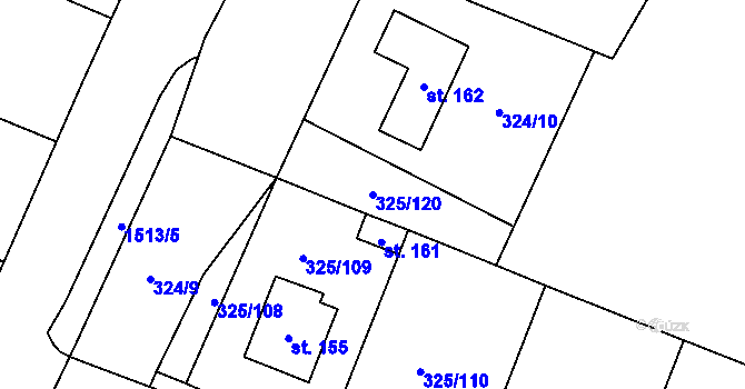 Parcela st. 325/120 v KÚ Chodouny, Katastrální mapa