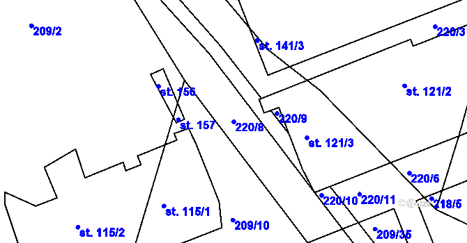 Parcela st. 220/8 v KÚ Chodouny, Katastrální mapa