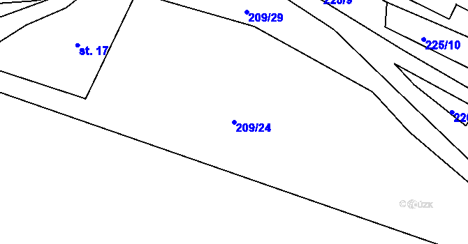 Parcela st. 209/24 v KÚ Chodouny, Katastrální mapa