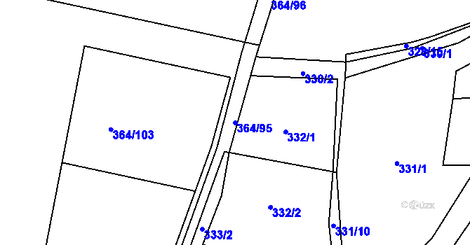 Parcela st. 364/95 v KÚ Chodouny, Katastrální mapa