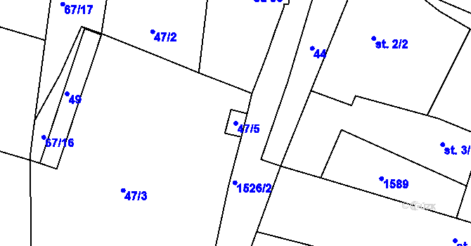 Parcela st. 47/5 v KÚ Chodouny, Katastrální mapa