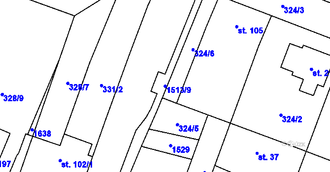 Parcela st. 1513/9 v KÚ Chodouny, Katastrální mapa