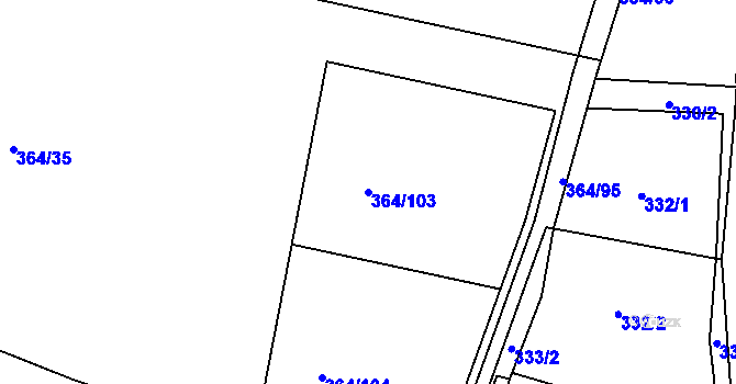 Parcela st. 364/103 v KÚ Chodouny, Katastrální mapa