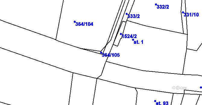 Parcela st. 364/105 v KÚ Chodouny, Katastrální mapa