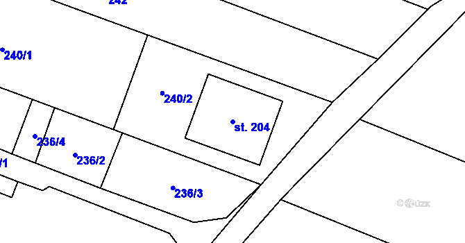 Parcela st. 204 v KÚ Chodouny, Katastrální mapa