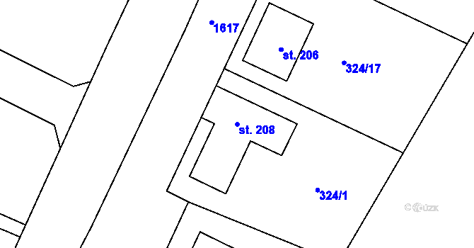 Parcela st. 208 v KÚ Chodouny, Katastrální mapa