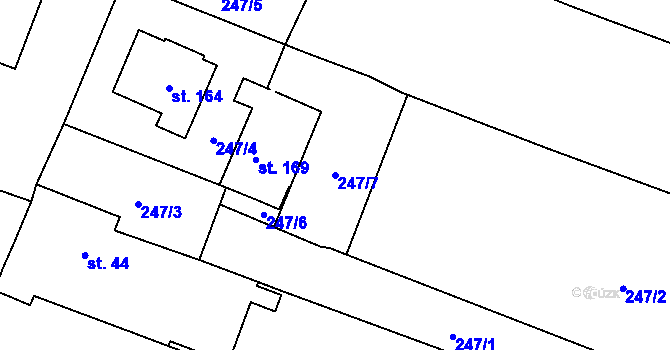 Parcela st. 247/7 v KÚ Chodouny, Katastrální mapa