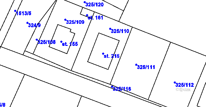 Parcela st. 215 v KÚ Chodouny, Katastrální mapa