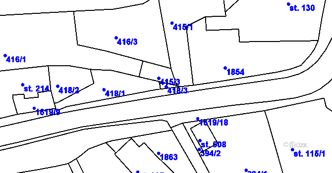 Parcela st. 418/3 v KÚ Chodov u Domažlic, Katastrální mapa