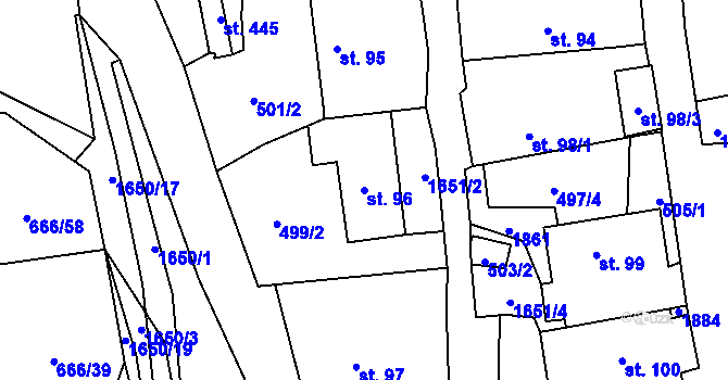 Parcela st. 96 v KÚ Chodov u Domažlic, Katastrální mapa