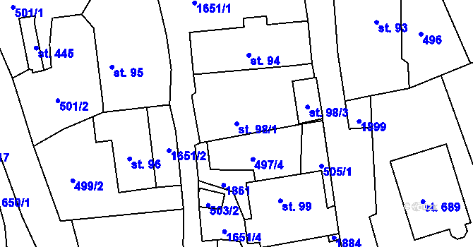 Parcela st. 98/1 v KÚ Chodov u Domažlic, Katastrální mapa