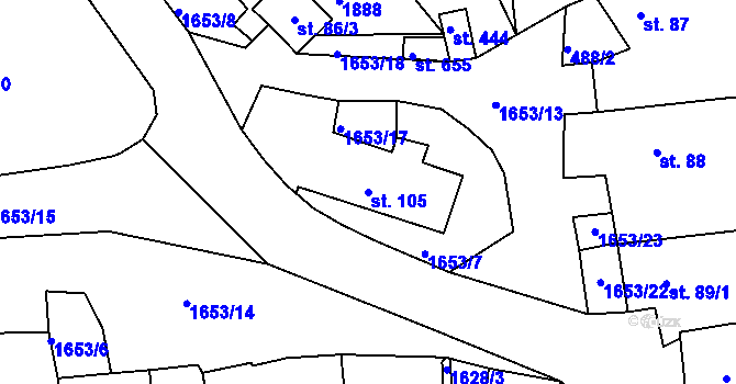 Parcela st. 105 v KÚ Chodov u Domažlic, Katastrální mapa