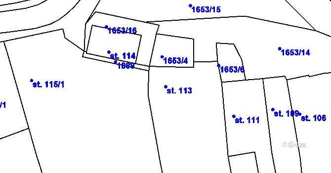 Parcela st. 113 v KÚ Chodov u Domažlic, Katastrální mapa