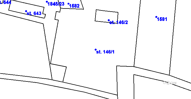 Parcela st. 146/1 v KÚ Chodov u Domažlic, Katastrální mapa