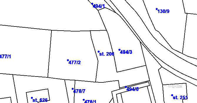 Parcela st. 206 v KÚ Chodov u Domažlic, Katastrální mapa