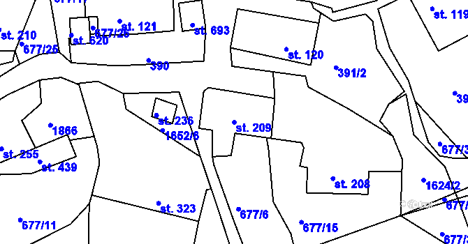 Parcela st. 209 v KÚ Chodov u Domažlic, Katastrální mapa