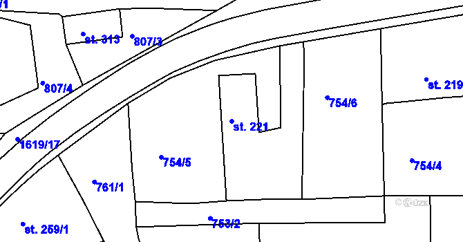 Parcela st. 221 v KÚ Chodov u Domažlic, Katastrální mapa