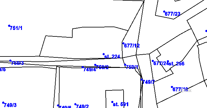 Parcela st. 224 v KÚ Chodov u Domažlic, Katastrální mapa