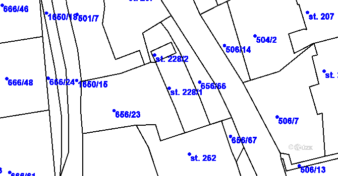 Parcela st. 228/1 v KÚ Chodov u Domažlic, Katastrální mapa