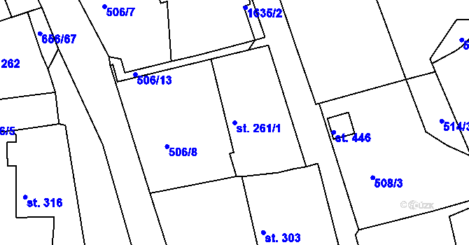 Parcela st. 261/1 v KÚ Chodov u Domažlic, Katastrální mapa