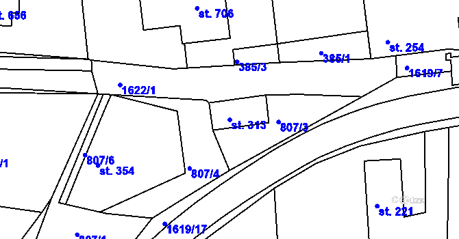 Parcela st. 313 v KÚ Chodov u Domažlic, Katastrální mapa