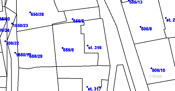Parcela st. 316 v KÚ Chodov u Domažlic, Katastrální mapa