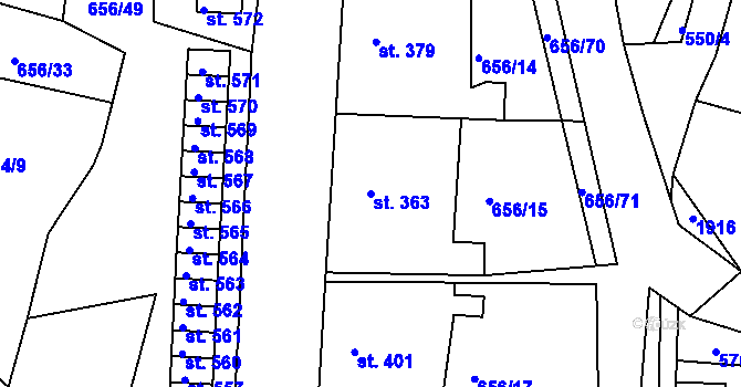Parcela st. 363 v KÚ Chodov u Domažlic, Katastrální mapa