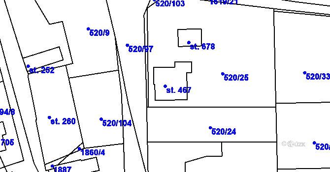 Parcela st. 467 v KÚ Chodov u Domažlic, Katastrální mapa