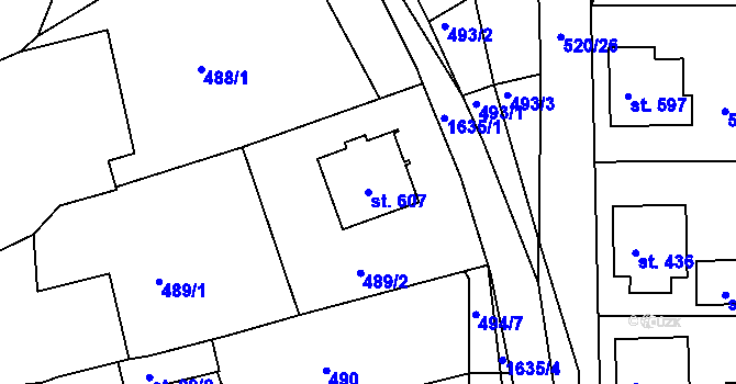 Parcela st. 607 v KÚ Chodov u Domažlic, Katastrální mapa