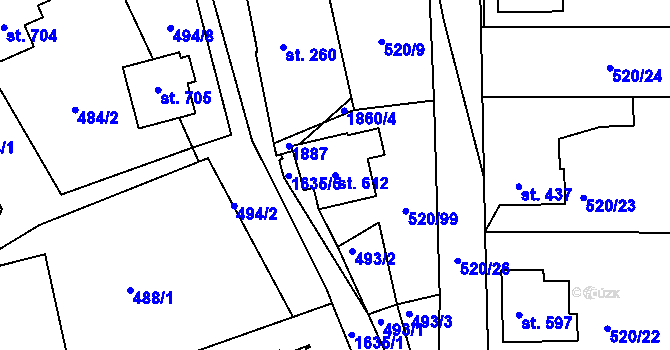 Parcela st. 612 v KÚ Chodov u Domažlic, Katastrální mapa