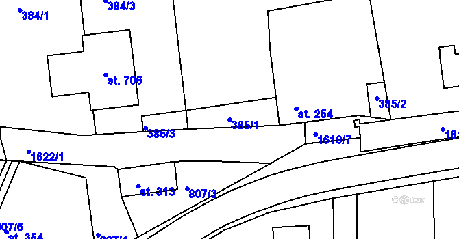 Parcela st. 385/1 v KÚ Chodov u Domažlic, Katastrální mapa