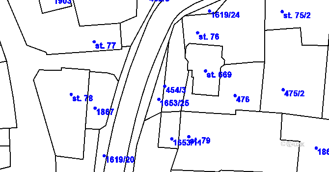 Parcela st. 454/3 v KÚ Chodov u Domažlic, Katastrální mapa