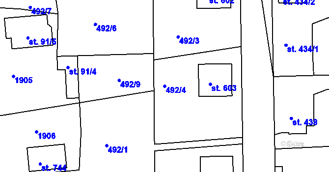 Parcela st. 492/4 v KÚ Chodov u Domažlic, Katastrální mapa