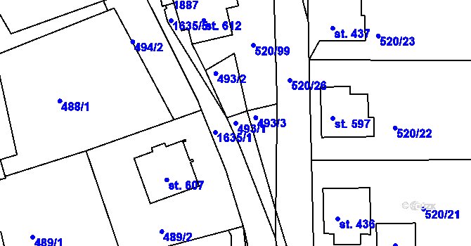 Parcela st. 493/1 v KÚ Chodov u Domažlic, Katastrální mapa
