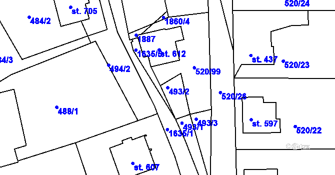 Parcela st. 493/2 v KÚ Chodov u Domažlic, Katastrální mapa