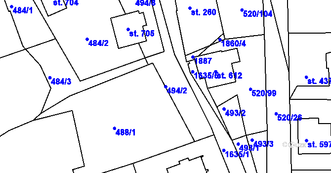 Parcela st. 494/2 v KÚ Chodov u Domažlic, Katastrální mapa