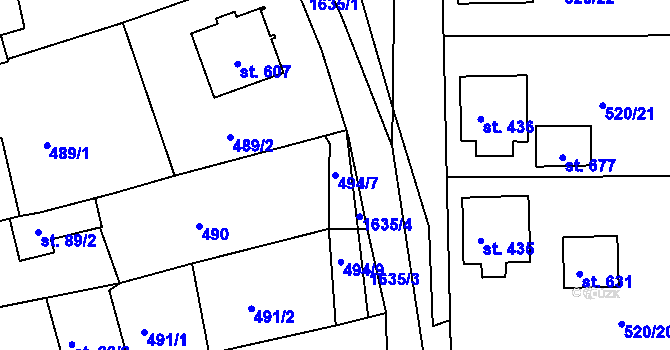 Parcela st. 494/7 v KÚ Chodov u Domažlic, Katastrální mapa
