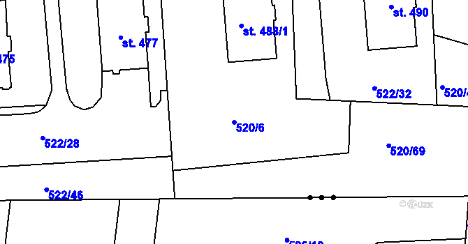 Parcela st. 520/6 v KÚ Chodov u Domažlic, Katastrální mapa