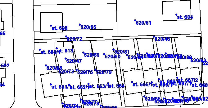 Parcela st. 520/60 v KÚ Chodov u Domažlic, Katastrální mapa