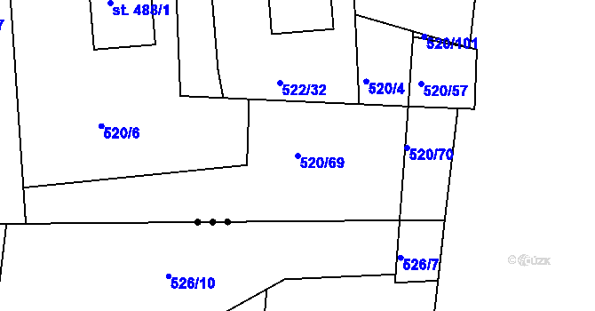 Parcela st. 520/69 v KÚ Chodov u Domažlic, Katastrální mapa