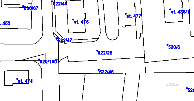 Parcela st. 522/28 v KÚ Chodov u Domažlic, Katastrální mapa