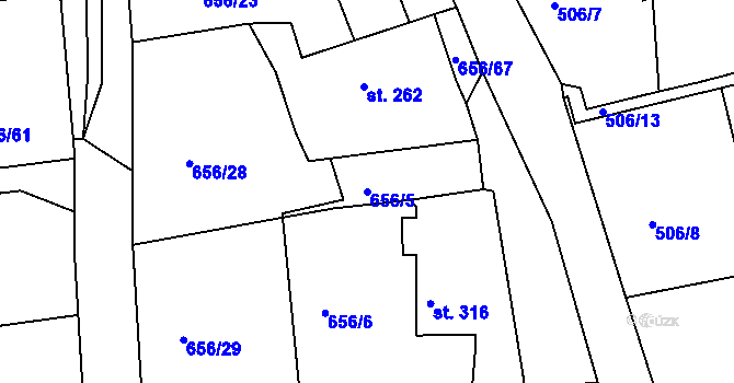 Parcela st. 656/5 v KÚ Chodov u Domažlic, Katastrální mapa