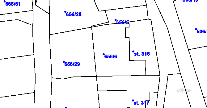 Parcela st. 656/6 v KÚ Chodov u Domažlic, Katastrální mapa