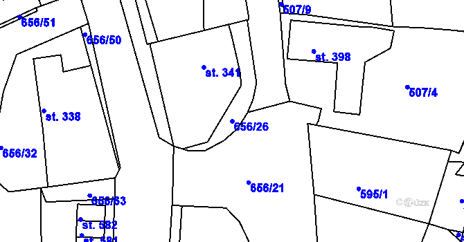 Parcela st. 656/26 v KÚ Chodov u Domažlic, Katastrální mapa