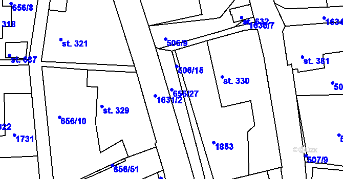 Parcela st. 656/27 v KÚ Chodov u Domažlic, Katastrální mapa