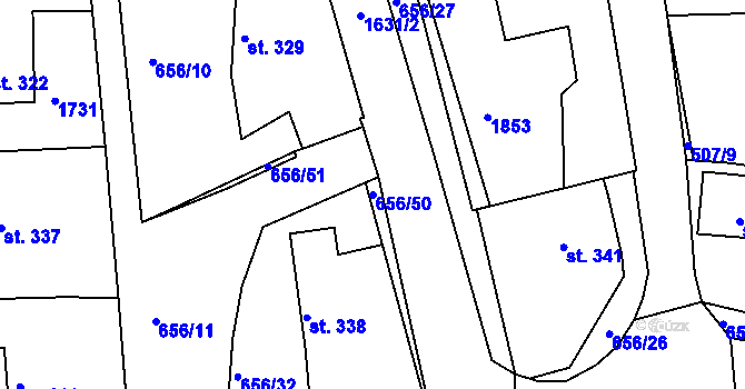 Parcela st. 656/50 v KÚ Chodov u Domažlic, Katastrální mapa