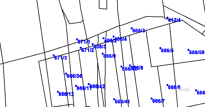 Parcela st. 666/9 v KÚ Chodov u Domažlic, Katastrální mapa